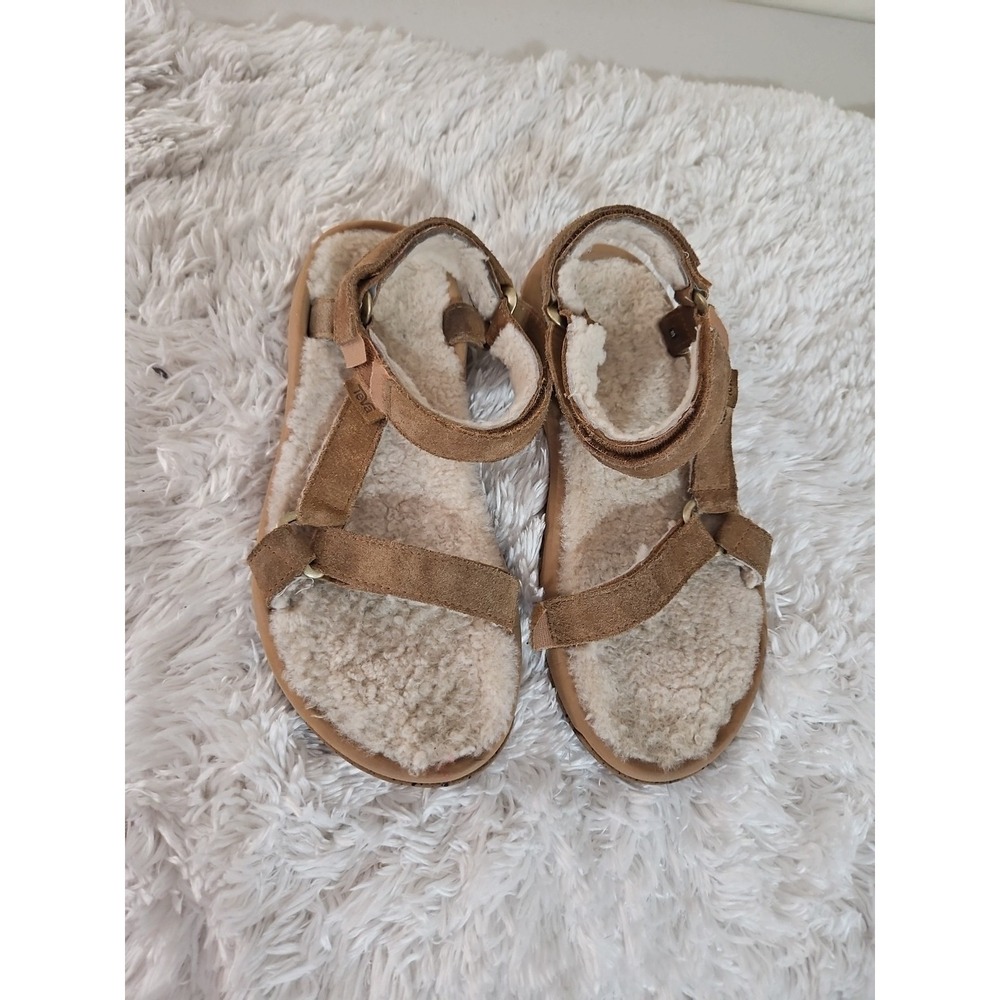 Teva Hurricane Shearling Pecan Suede Sandals Womens Size 9W